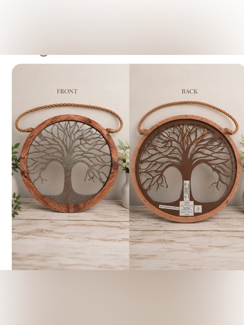 Wood & Metal Tree of Life Wall Decor in Brown and Gray Distressed Finish XL